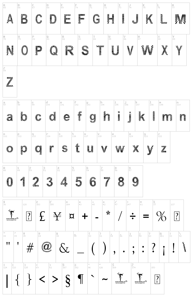 Pawluk Zibra font map